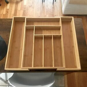 Expandable Bamboo Utensils Office Organizing Tray Drawer